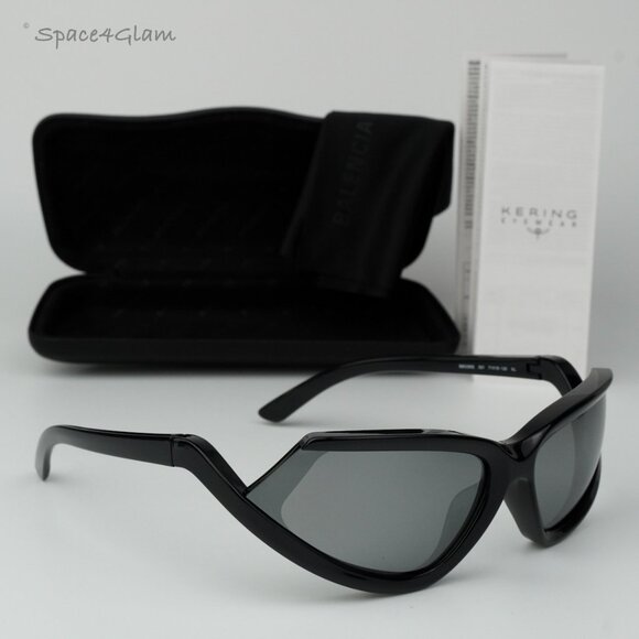 BRAND NEW Balenciaga BB0289S 001 Black Silver Mirror Wraparound Unisex Sunglasse - Picture 1 of 11